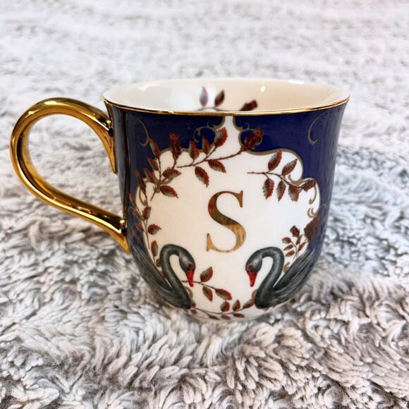 Anthropologie Lou Rota Blue Swams Mug Intial 'S' - Picture 1 of 5